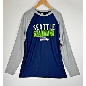 NFL Seattle Seahawks Sleep Shirt Mens Medium Navy Gray Long Sleeve 12s